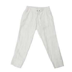 Athleta Pants Womens 6 White 100% Linen Tapered Comfort Beach Coastal Nautical
